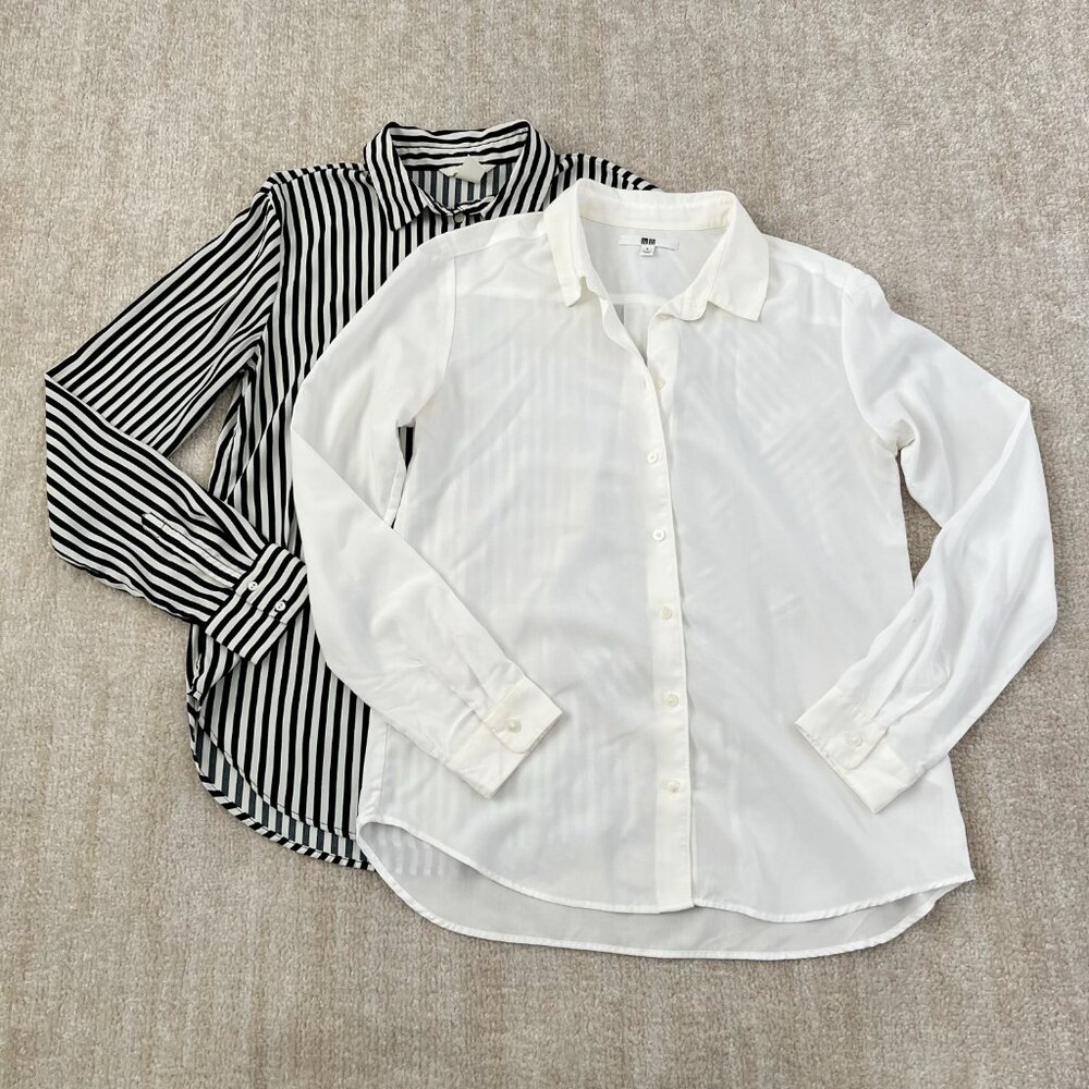 H&M / Uniqlo Button Down Flowy Blouse Shirt Top Bundle Lot S / 4